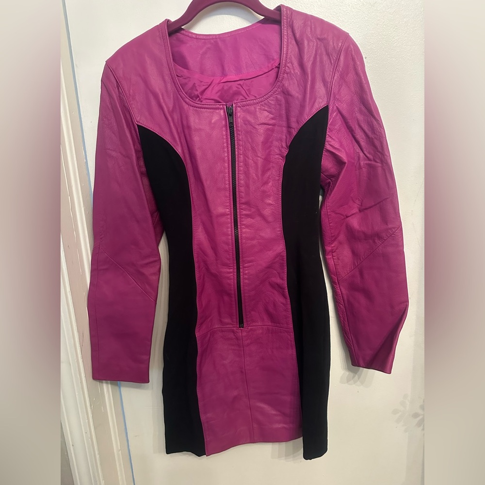 Chia Vintage Leather Fuchsia & Black Lycra Dress Size M - Picture 7 of 8